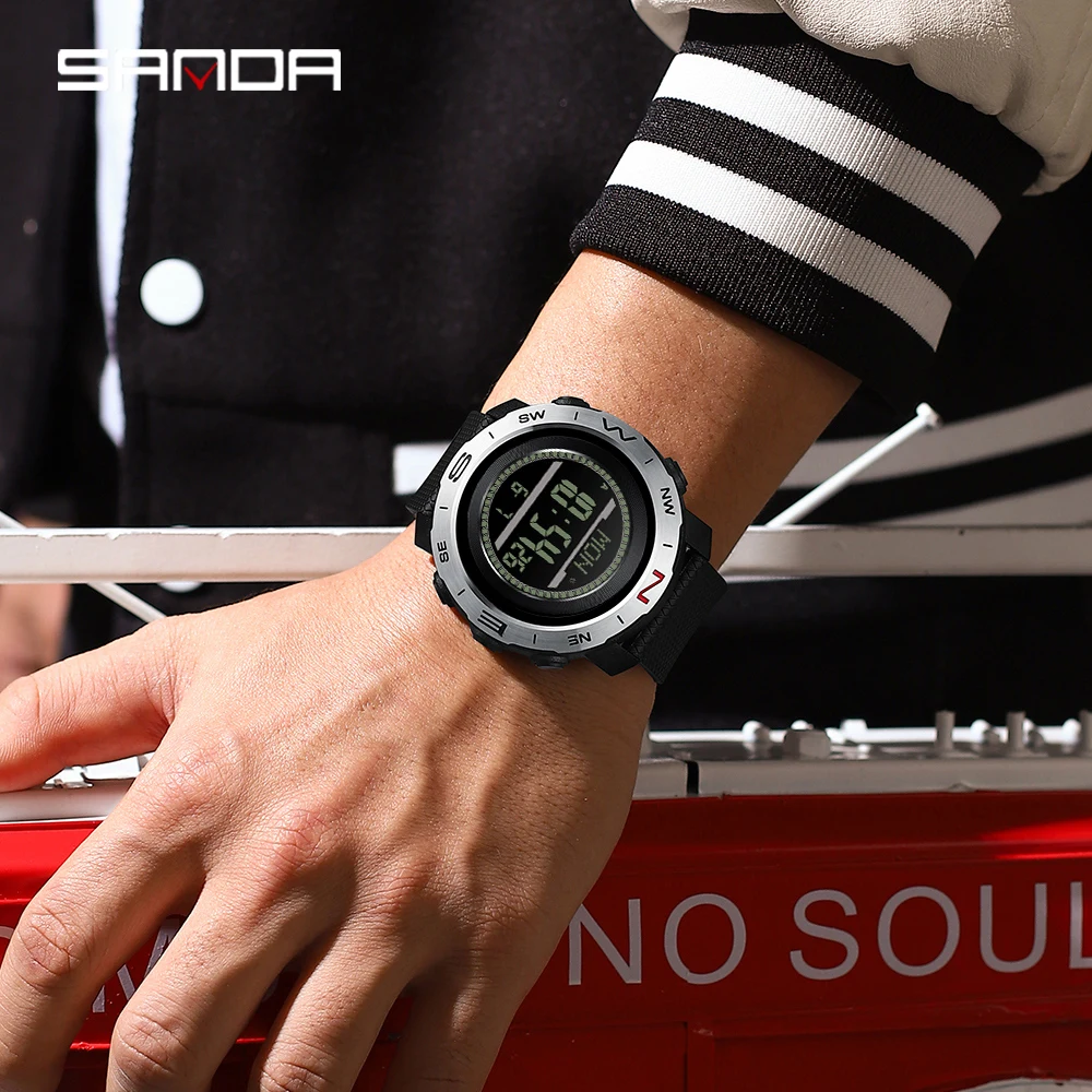 SANDA 5106 طالب ساعة إلكترونية درجة الحرارة توقعات الطقس في الهواء الطلق مقاوم للماء الرياضة العد التنازلي ساعة إلكترونية للرجال