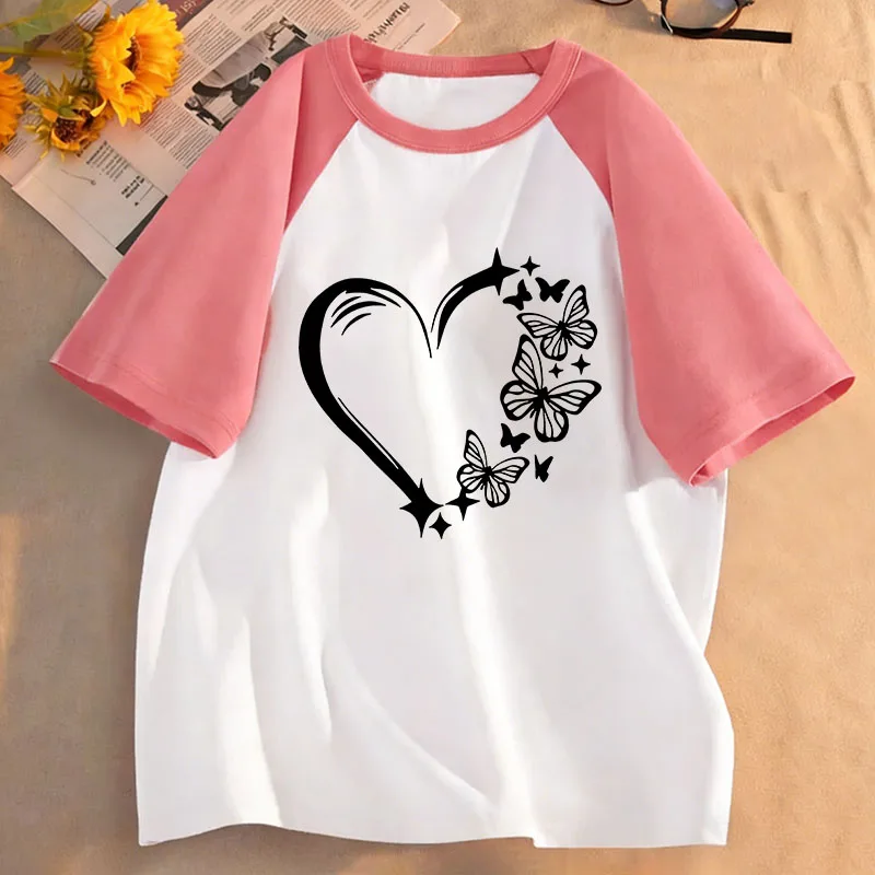 Graphic Casual Hoodies Love Heart with Butterfly T Shirts Kids Children's T-shirt Boys Girls Summer Spring Top Tee Shirt