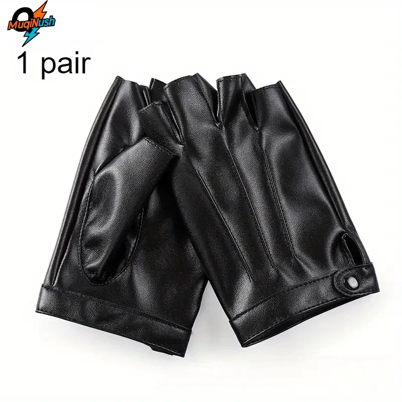 

MuqiNush PU Leather Gloves Men Women Fingerless Half Finger with Anti-Slip Layer Warm For Driving Outdoor Sport Runing Cycling