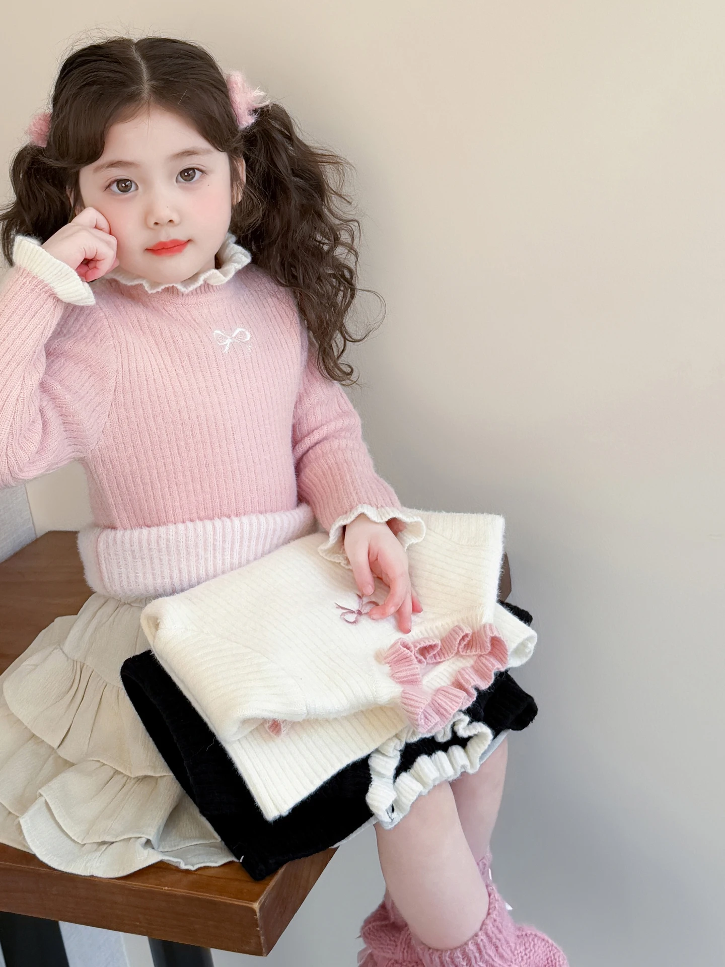 

Милый трикотаж на подкладке с узлом для девочек, основа irt, осень-зима 2022, новый повседневный трикотаж, повседневная мода