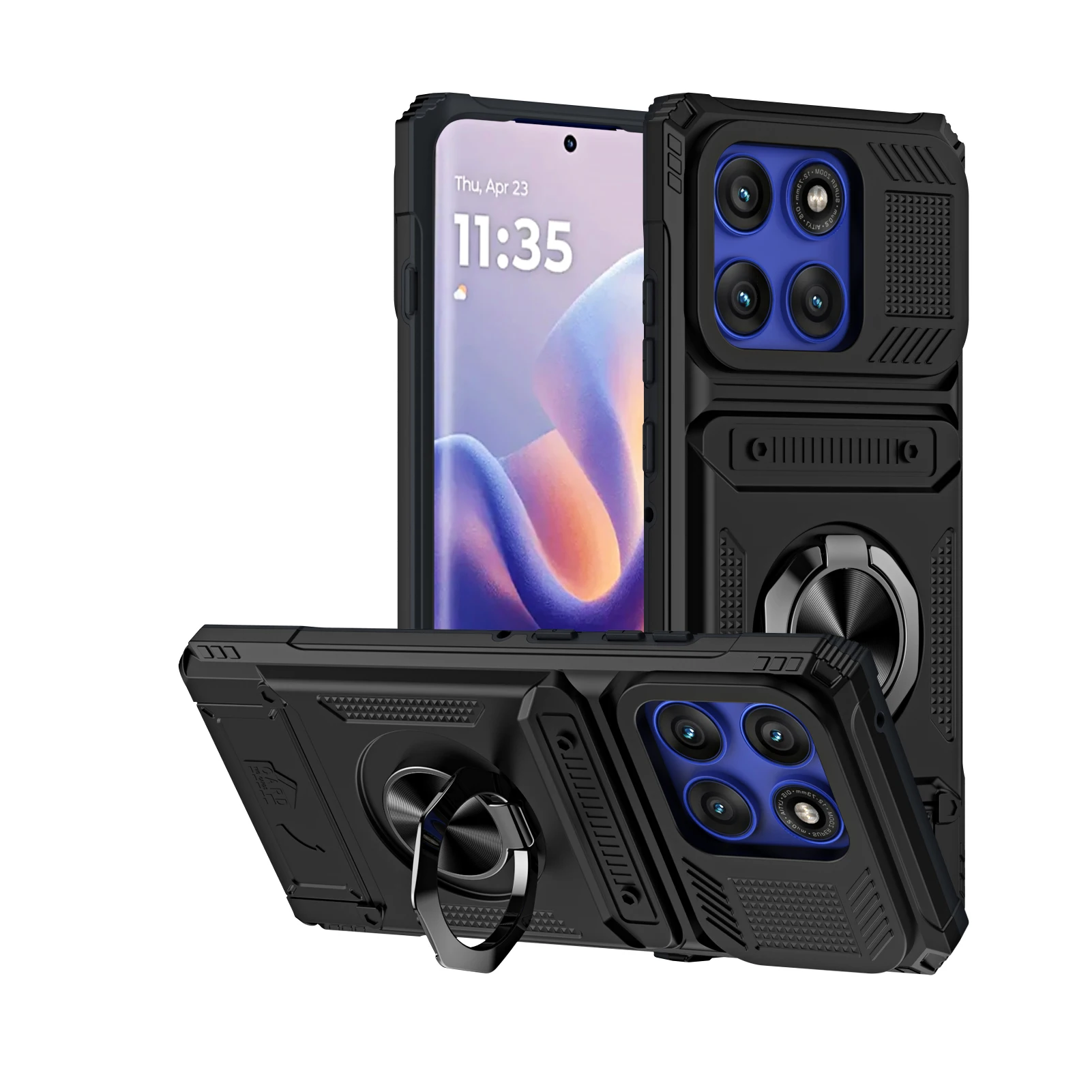Armadura pesada caso de telefone para motorola edge 60s 60 pro fusão metal anel titular tpu quadro plástico duro escondido slot para cartão capa traseira