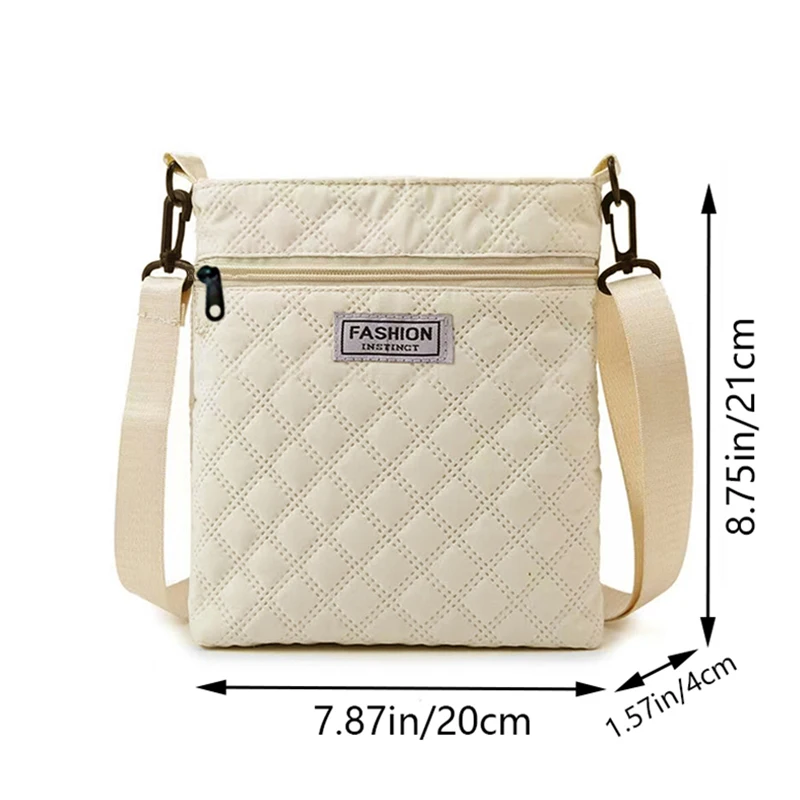 Damen-Umhängetasche in Beige mit Rautenmuster, Gepolsterte Schultertasche, Leichte Casual-Handtasche mit Verstellbarem Trageriemen – Detail 2