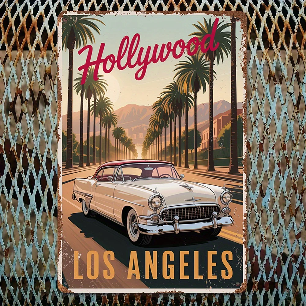 

Vintage Los Angeles Metal Wall Art Sign - Retro Style Decorative Plaque for Home, Office, or Outdoor Spaces - Easy to Install wi