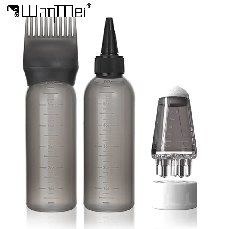 

3pcs Professional Hair Root Comb Essential Oil Applicator Hair Dyeing Coloring Shampoo Bottle Soft Scalp Massage Liquid Comb Set