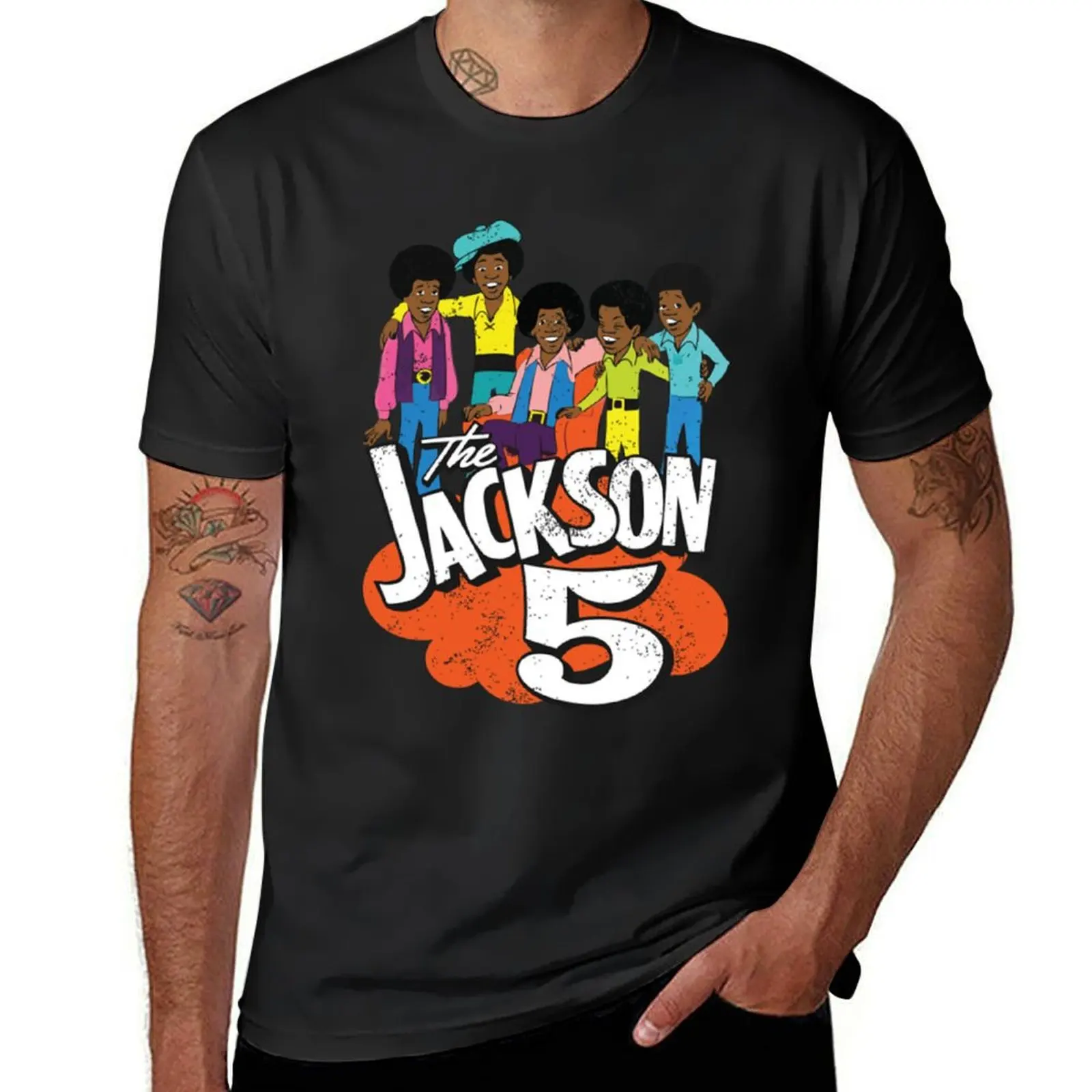 Jackson 5 70's Cartoon Retro Vintage 1970s Distressed T-Shirt T-Shirt oversizeds vintage blacks tops Men's cotton t-shirt