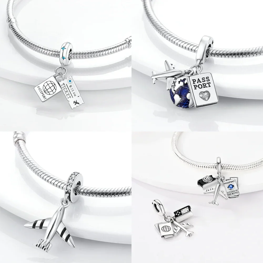 925 Sterling Silver Suitcase Airplane Charms Beads Fit Original Bracelets Bag Keychain Charm Bead Pendant Diy Women Jewelry Gift view 6