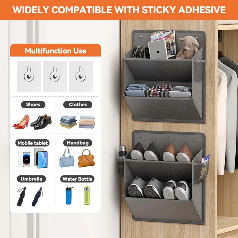 2 Pack RV Shoe Storage With Sticky Adhesive Tape, Over The Door Shoe Rack,Wall Hanging Shoe Organizer With Pockets