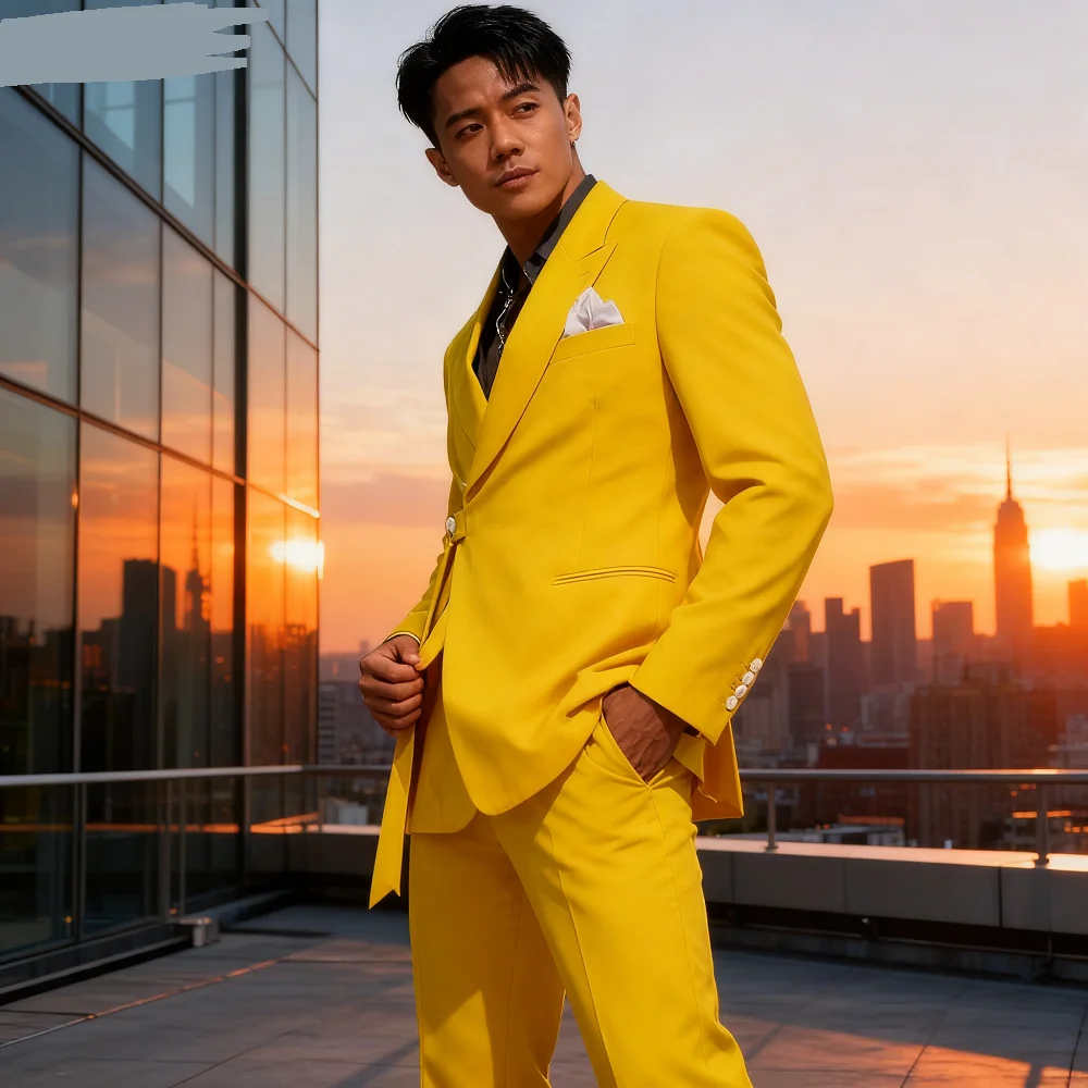 

Formal Slim Fit 2-Piece Men's Wedding Tuxedo Jacket Peak Lapel Pants Business Suit Groomsmen Smoking Outfit Elegant Style