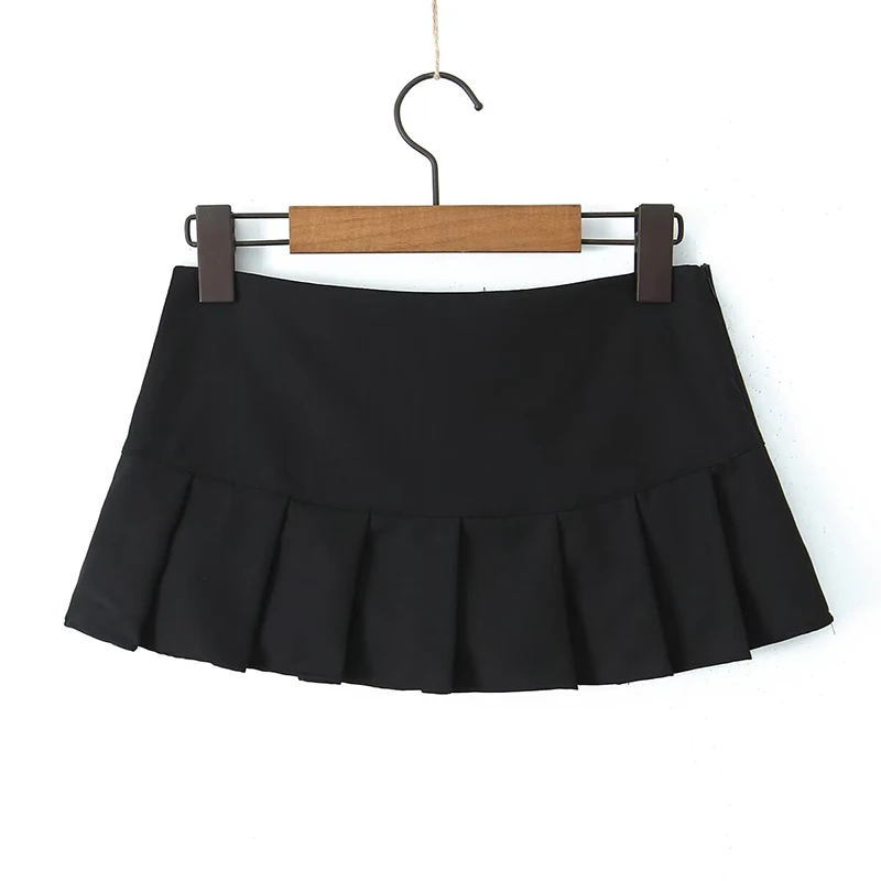 YENKYE Y2K Pleated Mini Skirt Women Sexy Low Waist Zipper Summer Skirts Gray White Black