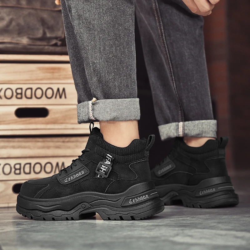 

Men's High-top Boots Large-sized Solid Color Leather Low-heeled Durable and Retro Style High-quality High-top Workwear Boots