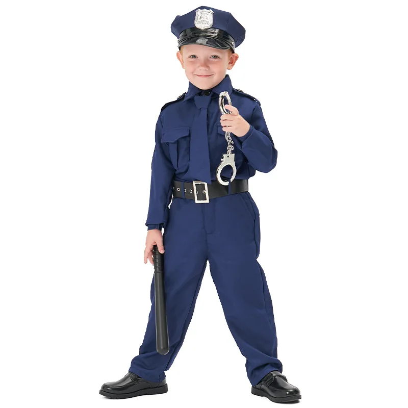 

Halloween Party Costume For Boys, Police Hero Role-playing Security Instructor Uniform Set, Studio Photography Outfit