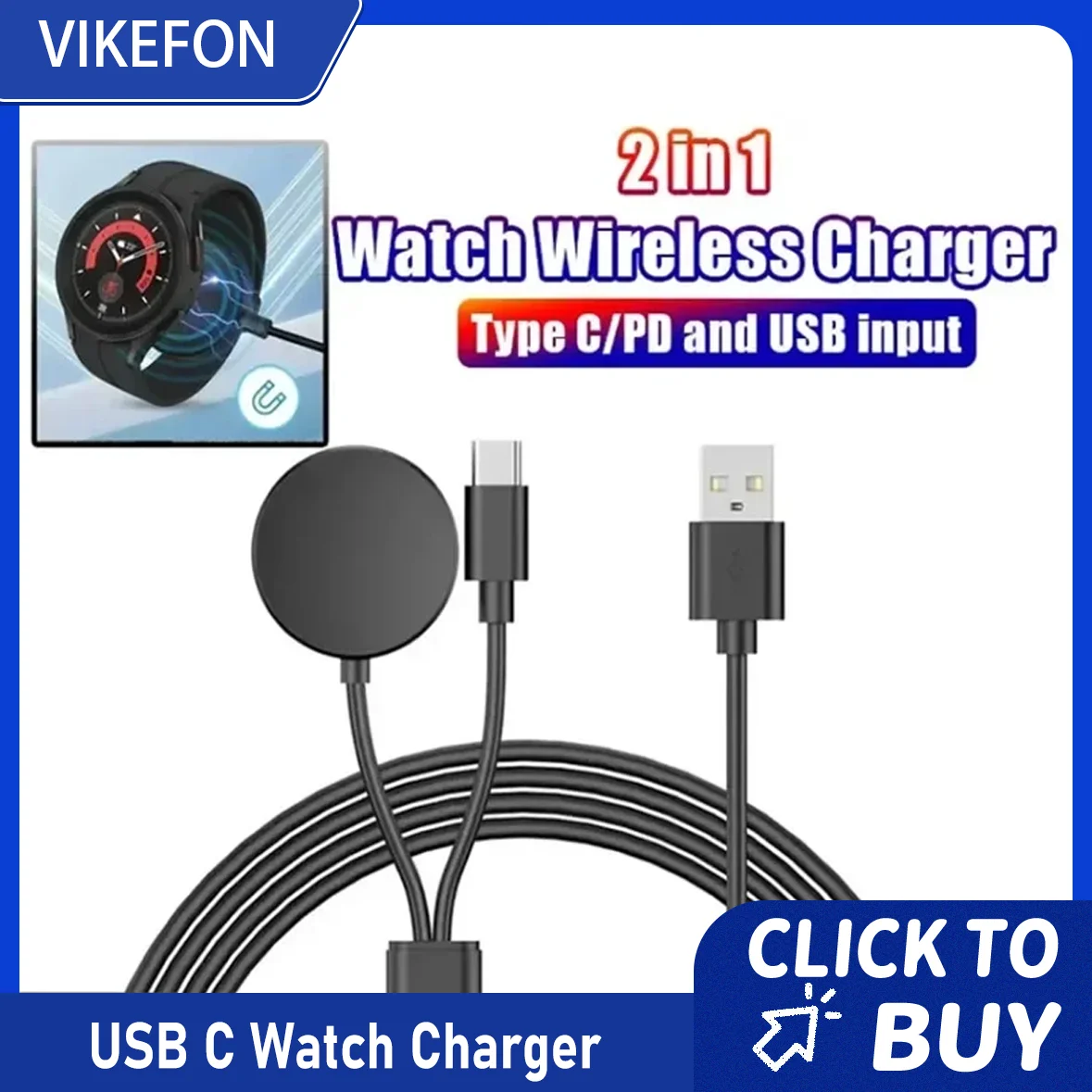 

Type C PD USB Fast Charging 2 In 1 Portable Magnetic Watch Wireless Charger Type C PD USB Fast Charging