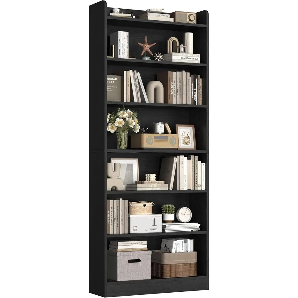 

7-Tier Open Bookcase, Sleek Floor Standing Storage Shelves for Home or Office, Suitable for Living Room in Black