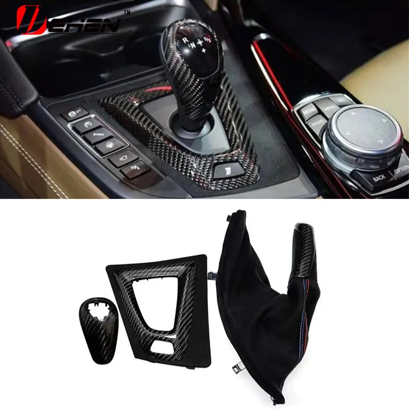 bouton-de-base-d'engrenage-en-fibre-de-carbone-veritable-garniture-de-tableau-de-bord-de-frein-a-main-pour-bmw-m2-m3-m4-f80-f82-f87-alcantara