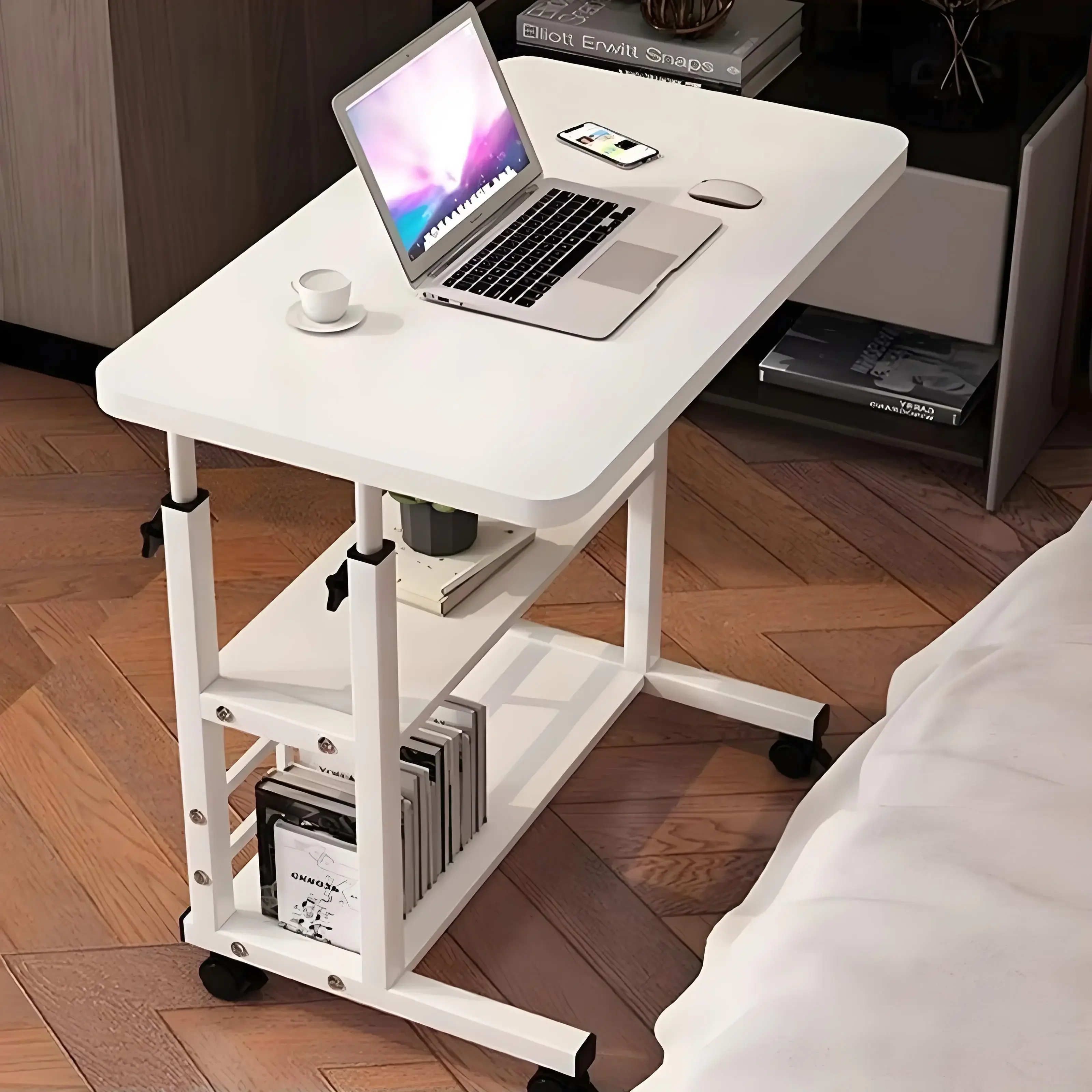 

Office Desk Storage Shelf Laptop Desk Double-layer Mobile Bedside Table Lazy Mobile Storage Shelf Mobile Desk Mobilier Bureau
