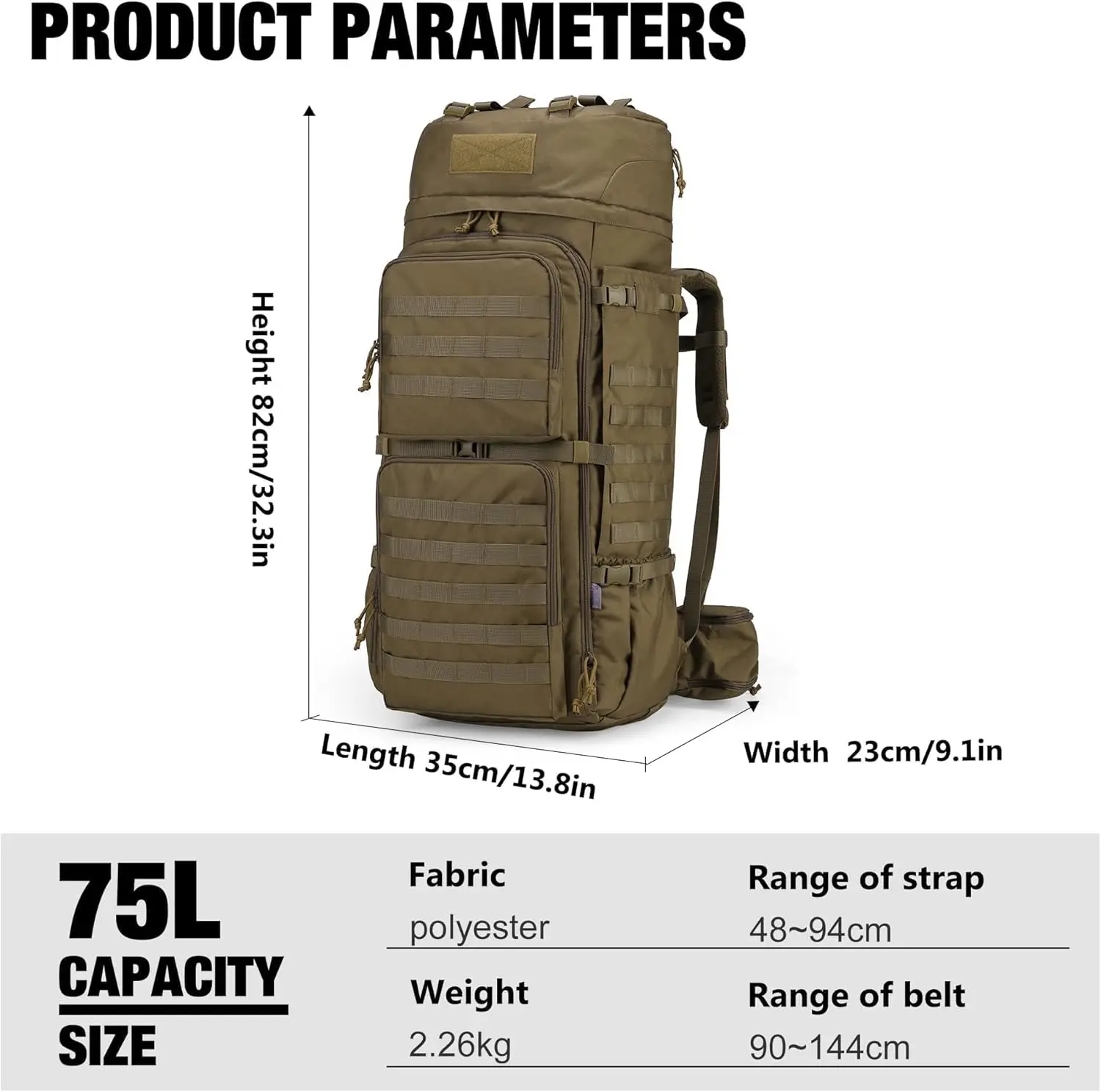 Molle Hiking Internal Frame Backpacks with Rain Cover for Camping,Backpacking,Travelling