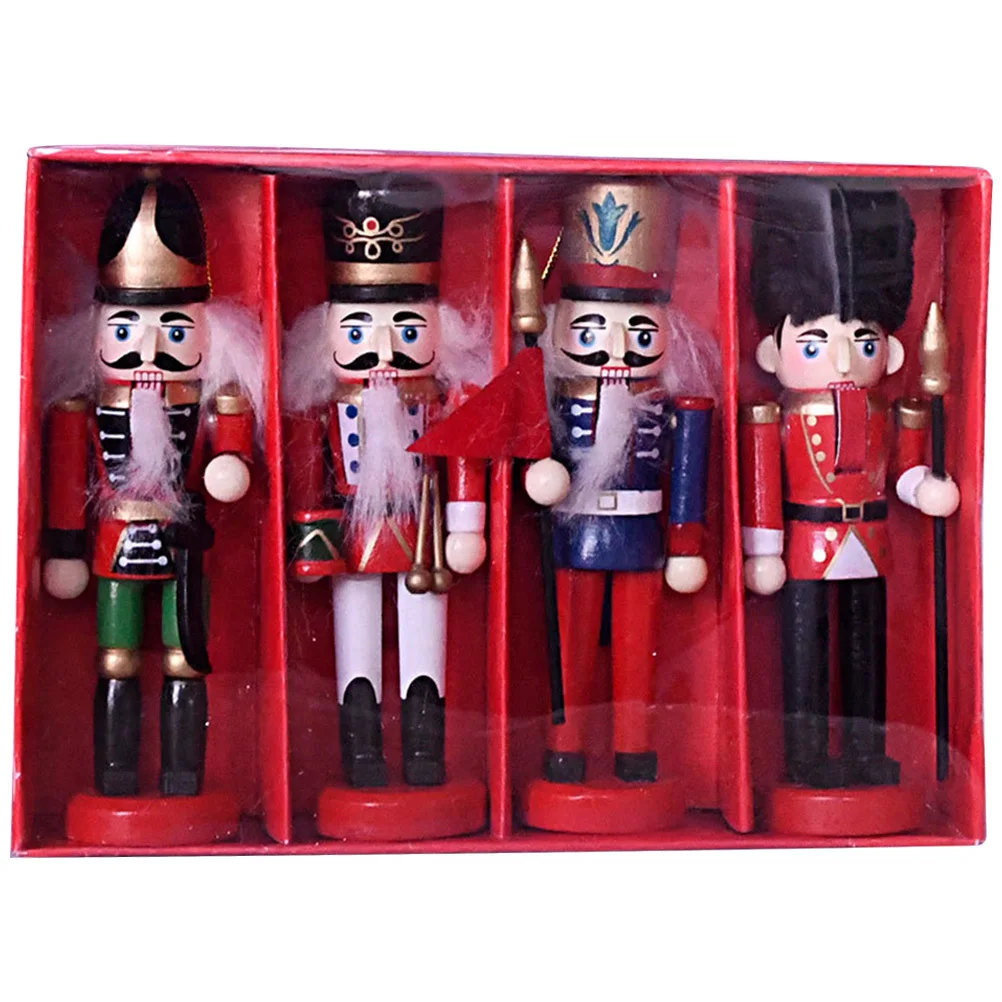 

4Pcs Nutcracker Xmas Hanging Decorations Wooden Christmas Nutcracker Ornaments Tabletop Xmas Tree Holiday Gifts