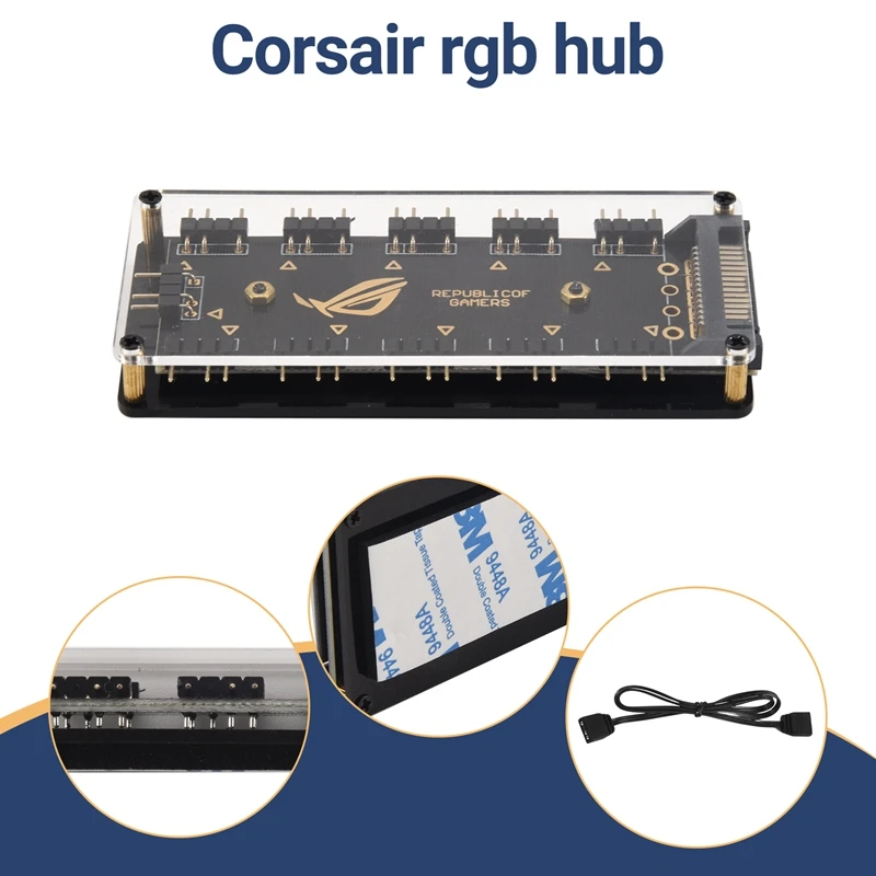 5V 3Pin RGB LED Splitter Hub de 10 portas com cabo de extensão de 50CM 3Pin, perfeito para muitos RGB