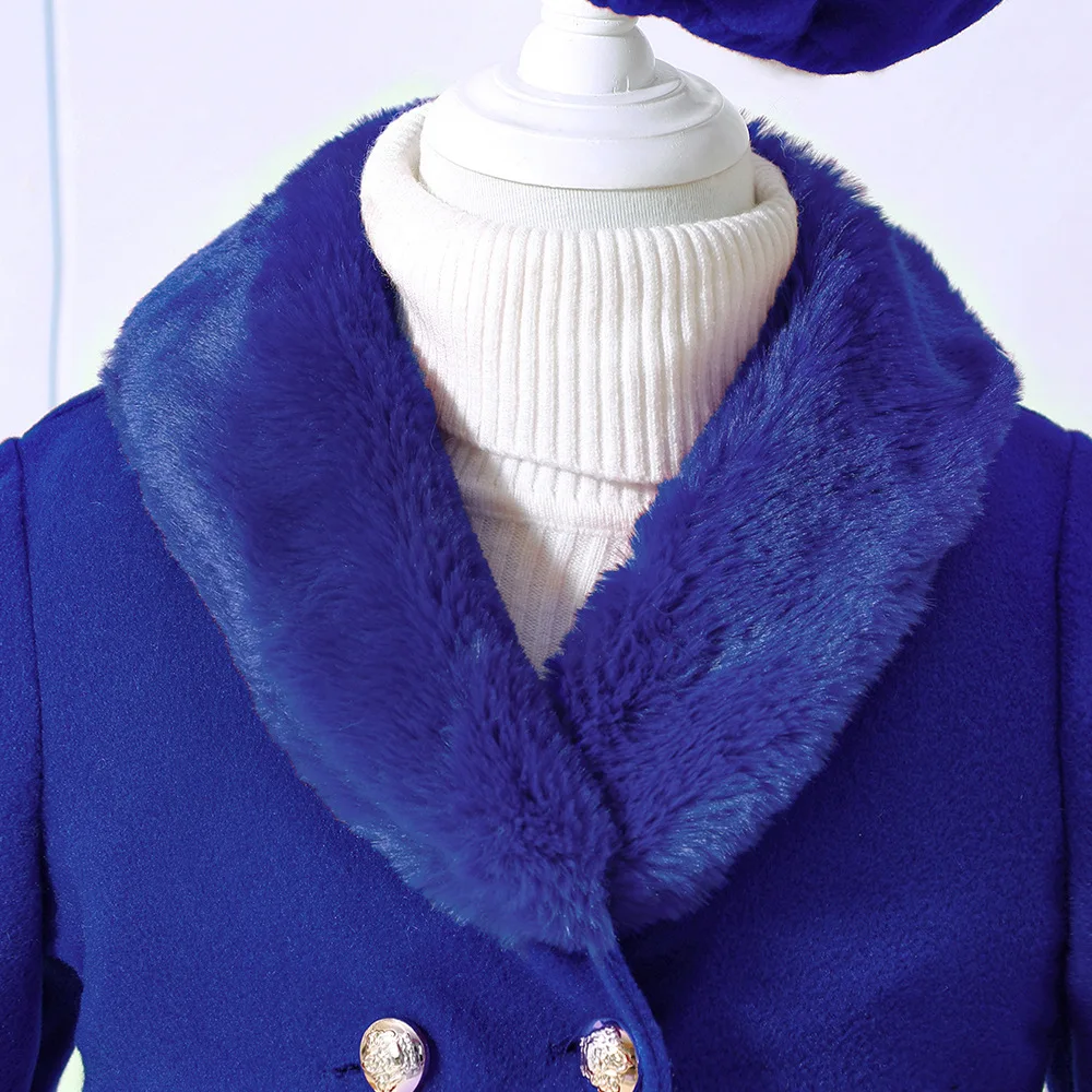 Mädchen-Herbst-Wintermantel, neue einfarbige Jacke für Mädchen mit Baskenmütze, warme, mittellange Oberbekleidung für Herbst und Winter. – Detail 15