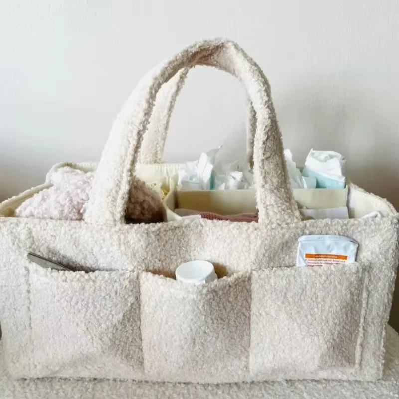 Factory wholesale high quality personalized diaper basket baby gift teddy fleece material baby bag suitable for new mothers