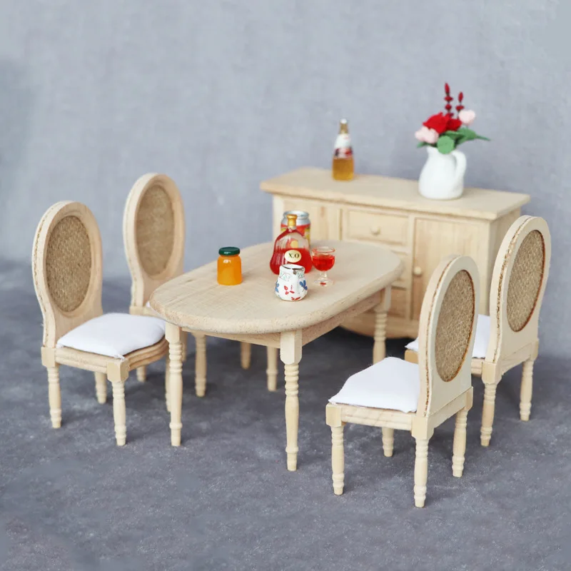 1/12 Scale European Style Restaurant Scene Accessories One Desk and Four Chairs for 6''Figures DIY