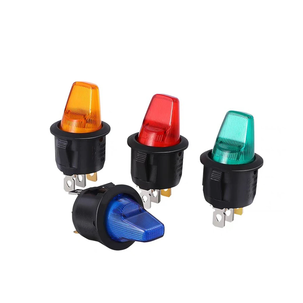 10PCS KCD1 ON-OFF Plastic Rocker Switch 6A250VAC 20MM Round Shape Toggle Switch with Handle LED Light Illuminate 3Pin Terminal