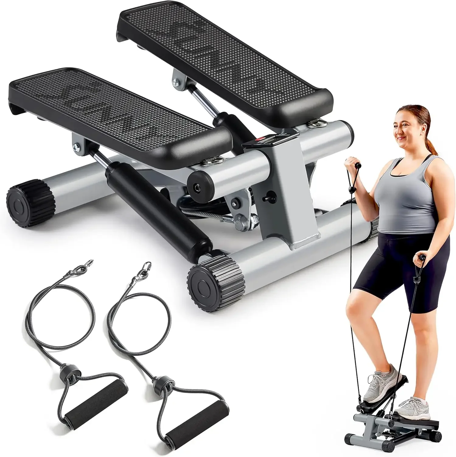 Mini Steppers for Exercise At Home, Stair Step Workout Machine with Resistance Bands, Full Body Cardio Training Equipment