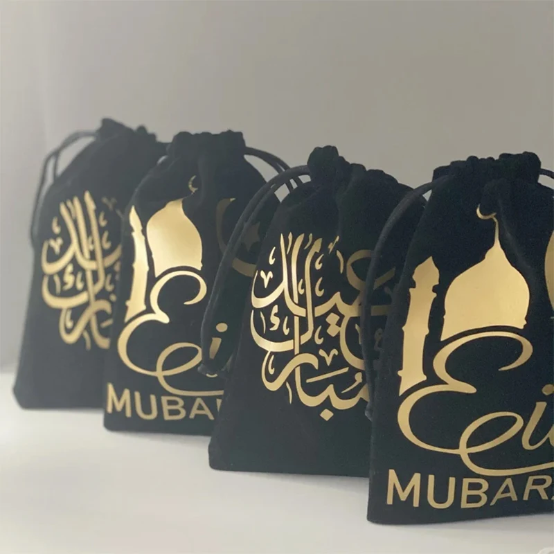 

Arabic Masjid Eid Mubarak black Gift Bags Ramadan Mubarak Muslim Islamic Kareem decoration kid boy girl present money eidi Pouch