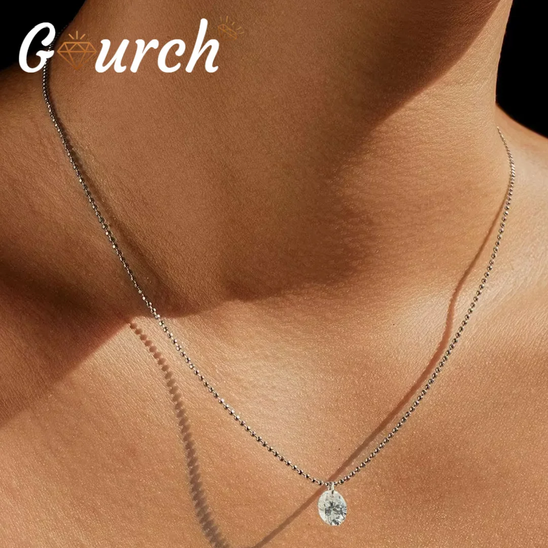 

Ожерелье с подвеской из муассанита Gourch D цвета S925, стерлинговое серебро, круглая цепочка, сверкающая цепочка на день рождения, помолвка для женщин