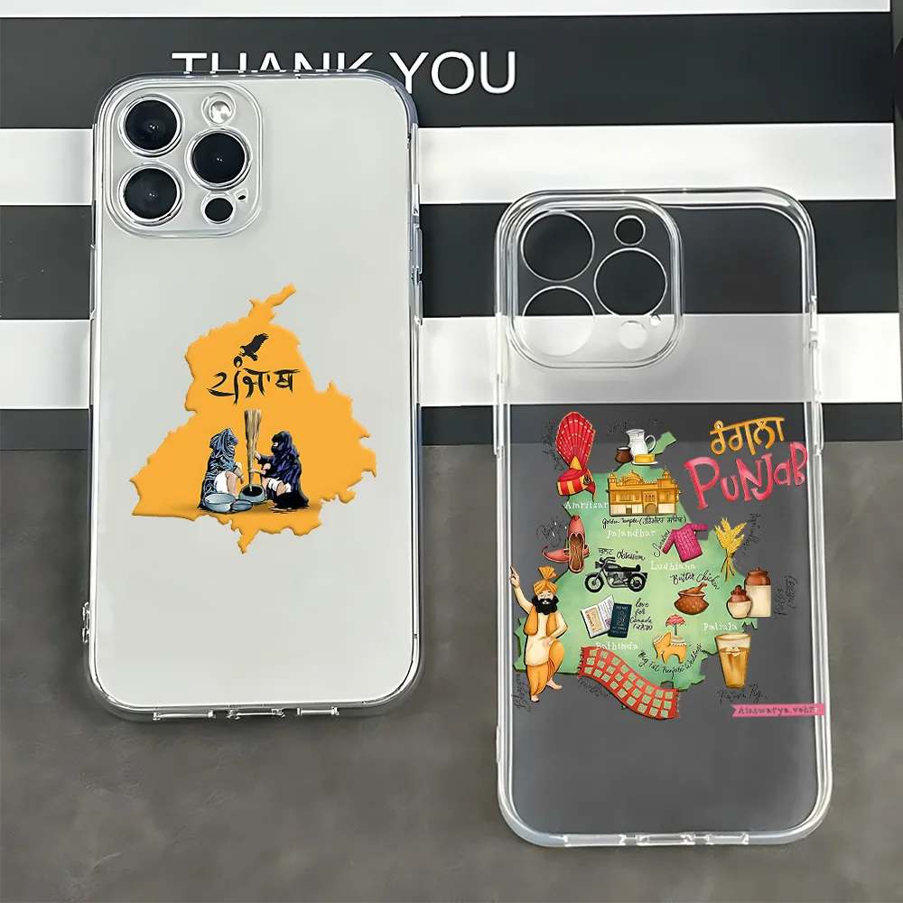 高級パンジャブ地図デザインのXiaomi Mi 14 13 12 11 10 10T 14T Poco X6 F5 F4 X7 X4 X3 NFC Lite GT Pro 4G 5G対応クリアTPUスマホケース