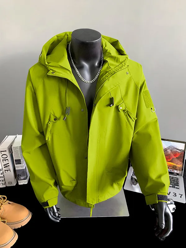 

Men's Fluorescent een Hooded Jaet Autumn Winter Outdoor Waterproof Casual Workwear Utili Sle Couple's Outerwear