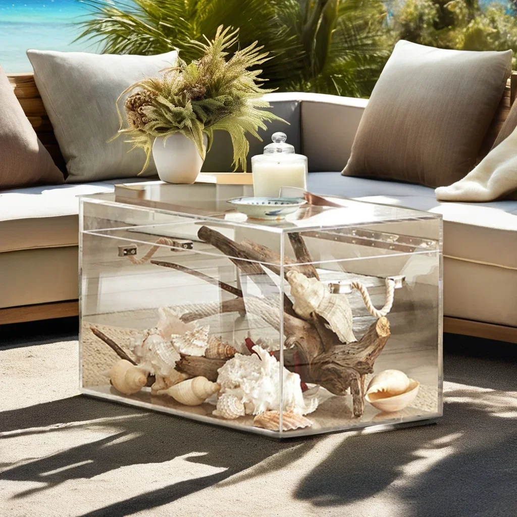 Coffee Table,Customizable Luxury Transparent Glass Toy Box Wholesale Acrylic Luggage Side Table Home Villa Outdoor Living Room