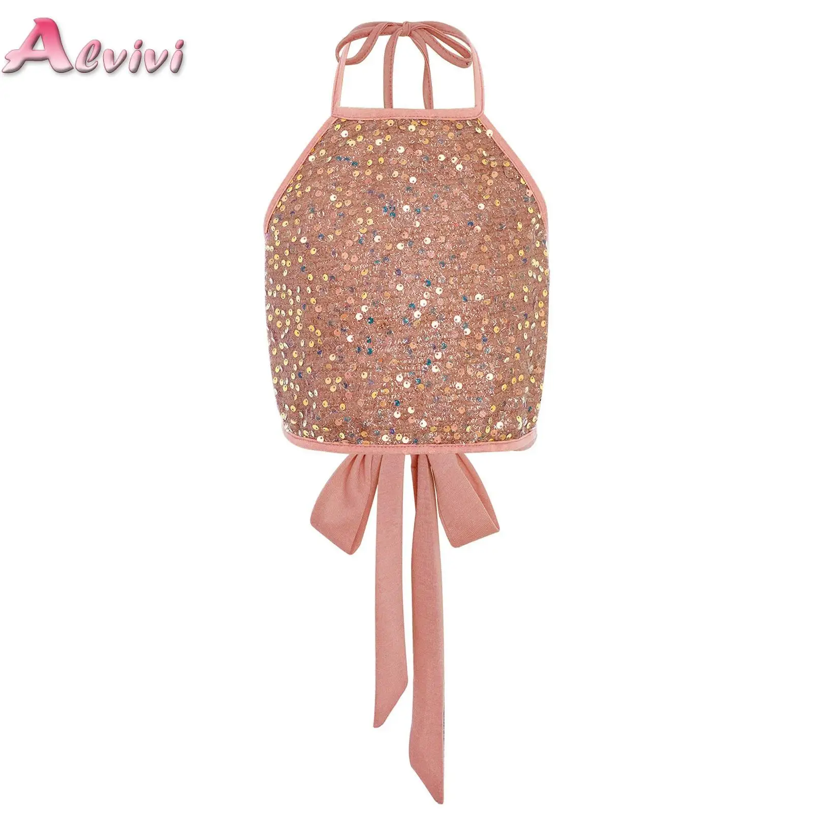

Kids Girls Sparkling Sequins Camisole Sleeveless Crop Top Vest Dancewear for Birthday Party Jazz Latin Dance Stage Performance