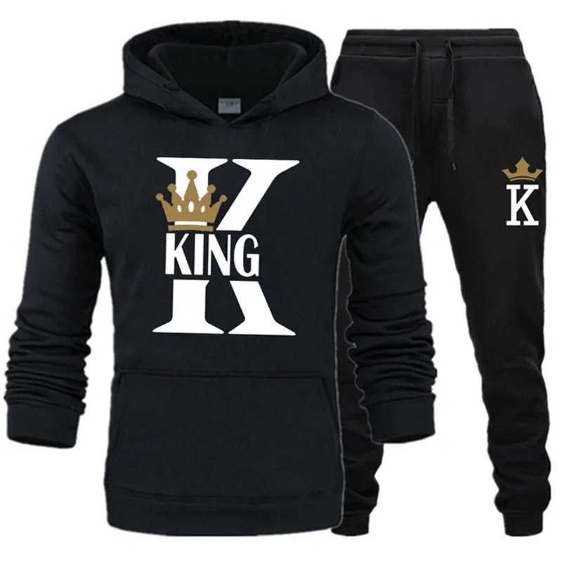 2026 New Autumn and Winter Men's and Women's Sweater Set KING QUEEN Loose Relaxed Hooded Print Couple Set view 3