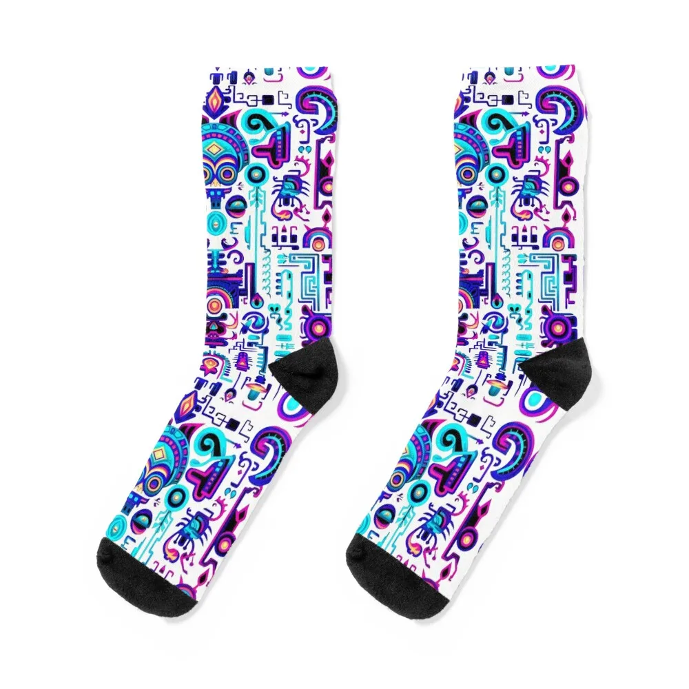 Blacklight Huichol Art Canvas Socks Hiking boots luxury loose gym Socks Women Men's