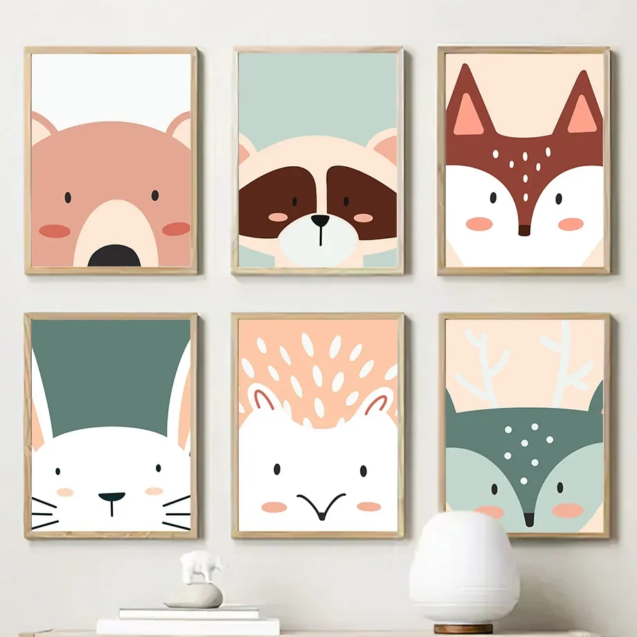 Frameless Canvas PaintingDeer Fox Bear Rabbit Hedgehog Woodland Nursery Wall Art Print Canvas Painting Nordic Poster Wall Pictur