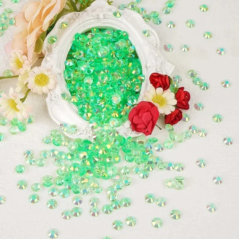 5000/10000PCS Lt Green Clear AB Resin Jelly Rhinestones 2-6mm Faux Gems Bead for Crafts DIY Nail Art Charms Supplies Stones Bulk