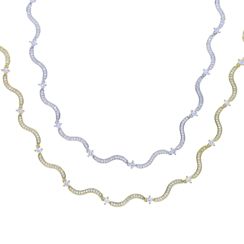 2024 New Arrived High Quality Women Choker Micro Paved 5A Cubic Zirconia CZ Wave Bar Link Chain Necklace
