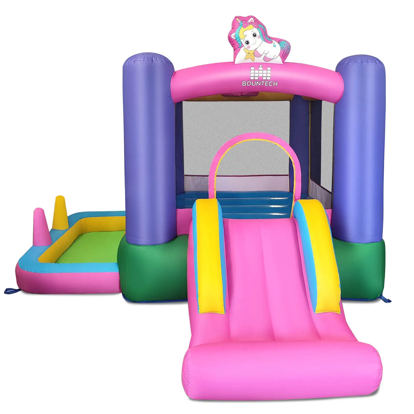 Inflatable Bounce House Kids 6-in-1 Bouncy Castle w/ Slide & 480W Blower