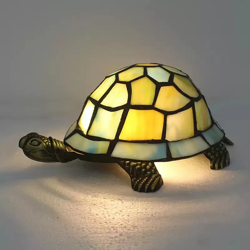 Everbright Store Tiffany Turtle Desk Lamp Children Room Bar Glass Small Desk Lamp Gift European Retro Creative Animal Warm Lamp