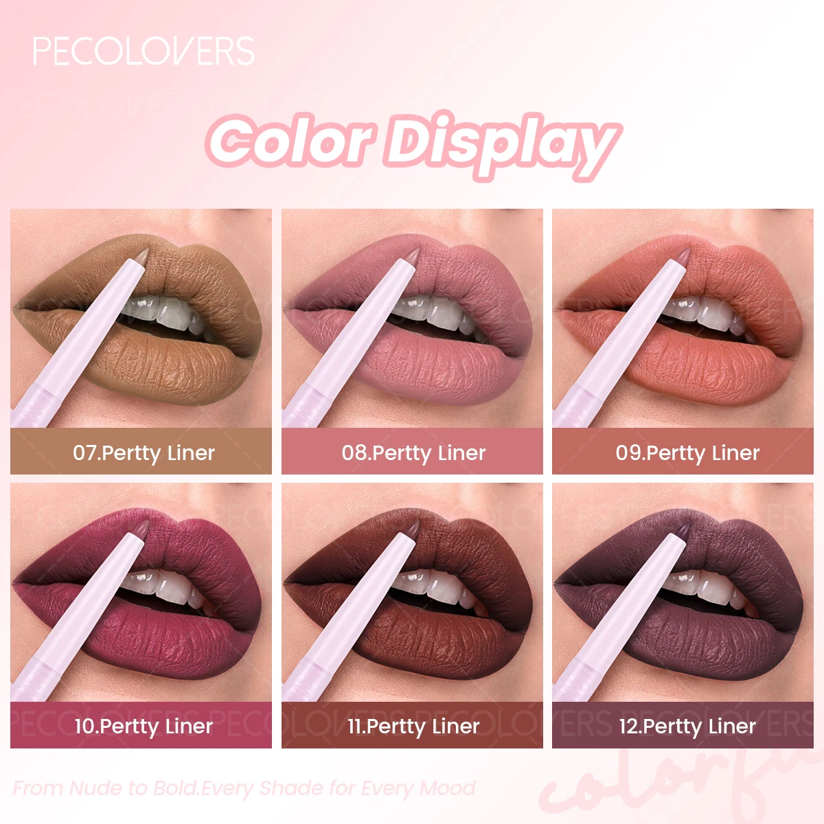 Lápis labial fosco à prova d'água, sexy, contorno labial, caneta rosa, batom macio, ponta de névoa, contorno labial, cosméticos