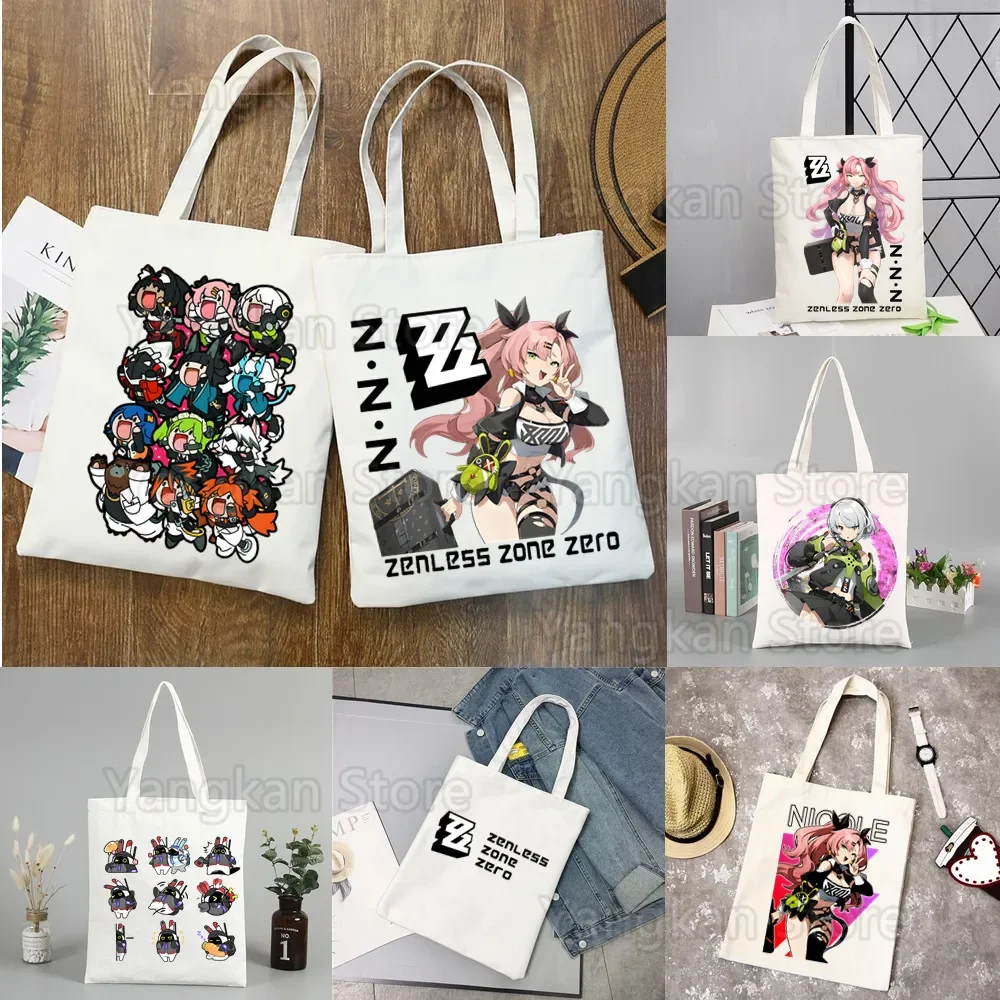 Anime Game Zenless Zone Zero Tote Canvas Shoulder Bag Female Ulzzang Eco Large-Capacity ZZZ Bangboo Shopping Bag Graphic