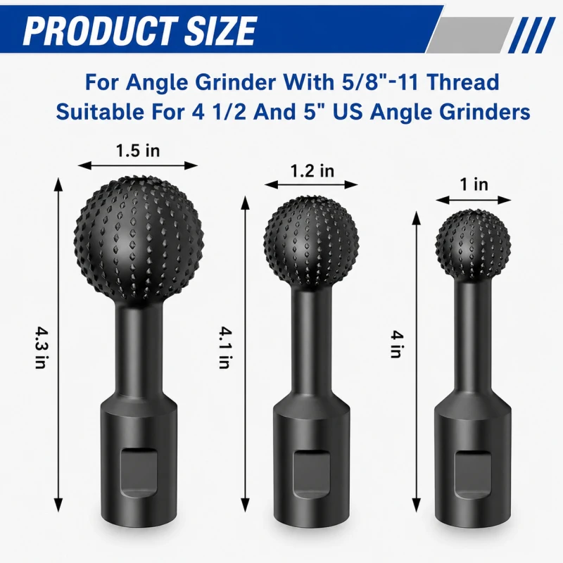 3Pcs Angle Grinder Ball Carving Disc, Spherical Grinding Head Round Gouge Rasp File for Wood Polishing Shaping Tool
