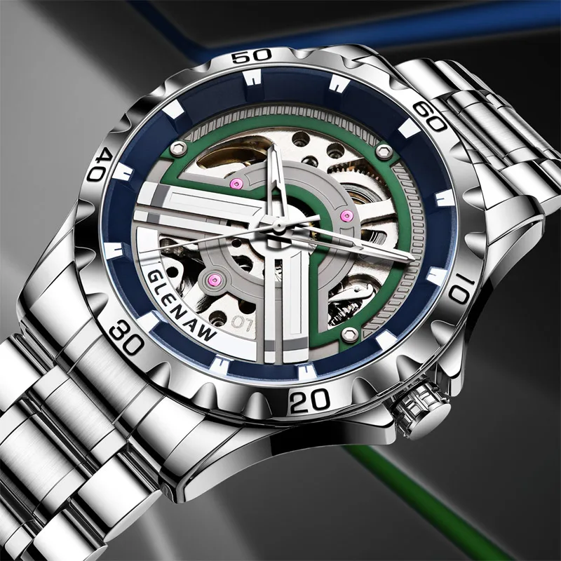 2024 GLENAW Men\'s Mechanical Watch Original Frame Waterproof and Luminous Stainless Steel Automatic Luxury Mechanical Fashion