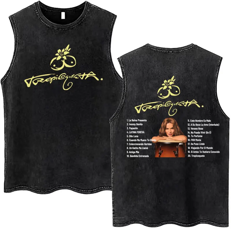 

Singer Karol G Tropicoqueta 2025 Harajuku Graphics Washed Tank Tops Мужская повседневная одежда высокого качества Y2K Винтажный жилет в стиле хип-хоп