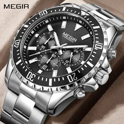 MEGIR Original Luxury Business Quartz Watch Men Stainless Steel Chronograph Military WristWatch Clock Relogio Masculino 2064