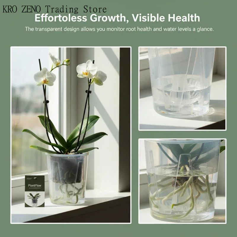 Double-Layer Automatic Watering Flower Pot Plastic Transparent Planter W Holes Butterfly Orchid Root Control Pots Gardening Tool