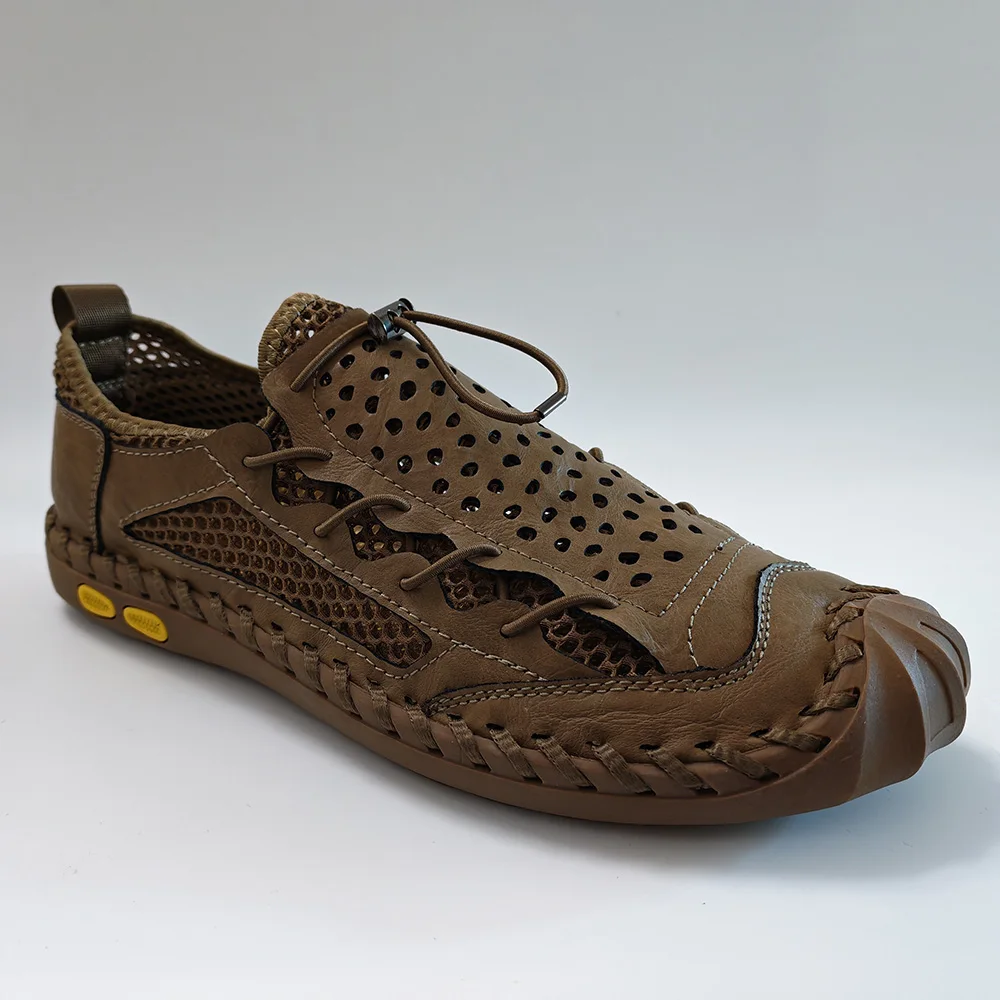 Men's Breathable Mesh Shoes Summer Lightweight Non-slip Genuine Leather Casual Loafers Walking Comfort Daily Travel DX910