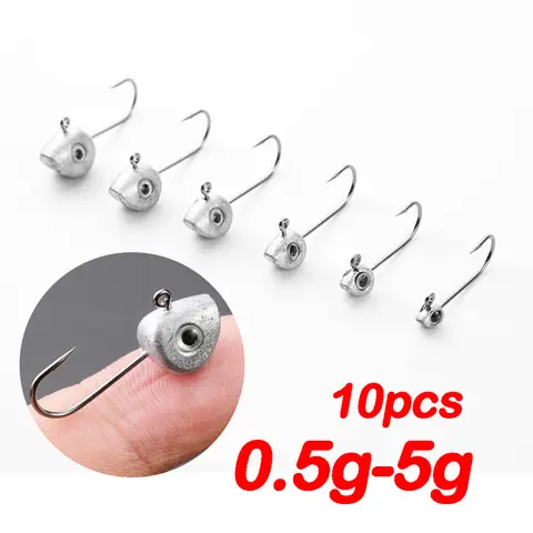 10pcs Mini Jig Head Hook 3D Eyes 0.5g 1g 2g 3g 4g 5g Bass Crappie Fishing Jig Hooks Soft Lure Worm Fishing Lure Hook