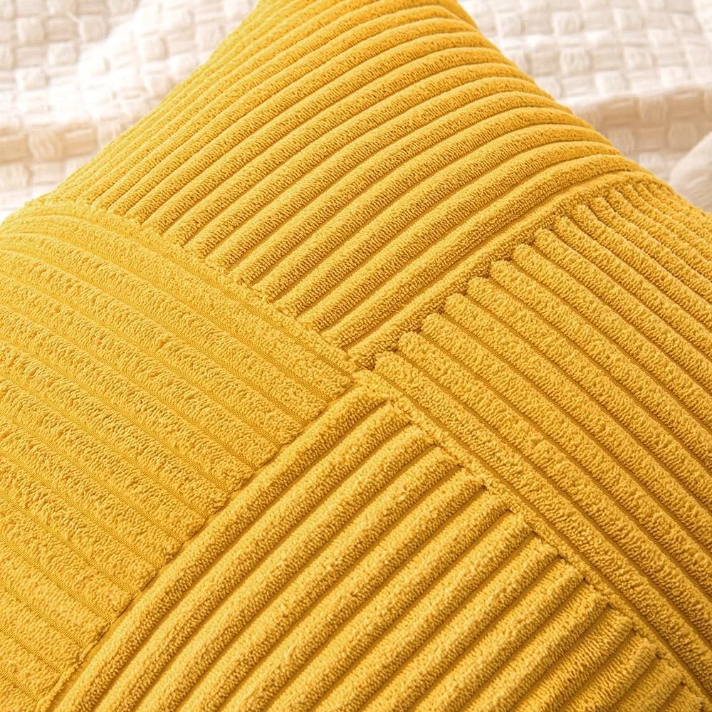 Mustard Yellow Corduroy Pillow Cover Boho Spliced Throw Pillow Cover Soft Couch Pillowcase Cross Patchwork Textured Cushion Case